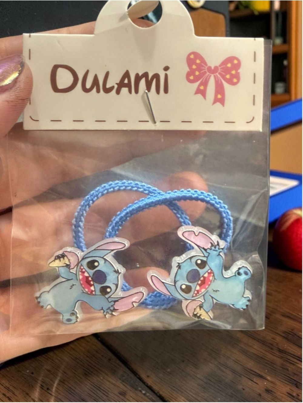 Stitch hair accessory set- 2 blue elastic bands adorned with cute acrylic Stitch